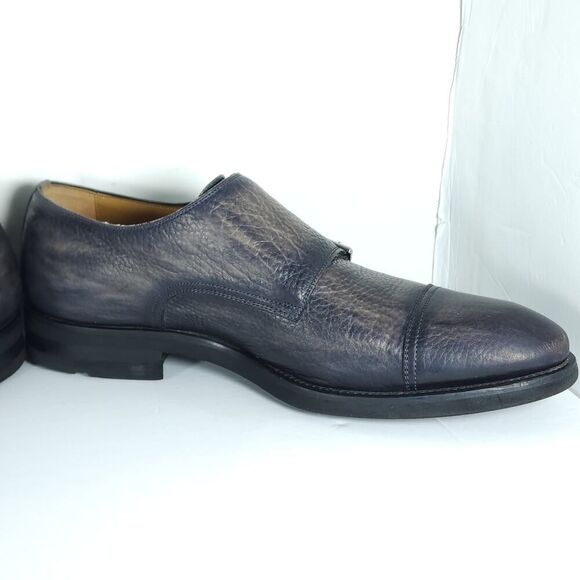 Magnanni Men's Jebor Gray US10,5M Pebbled Leather Double Monk Strap Dress Shoes - Picture 8 of 14